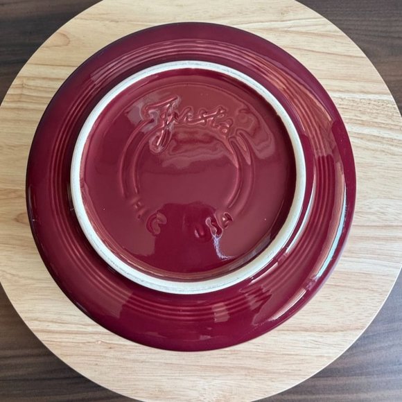 Vintage Fiesta Ware Large Maroon Red Ceramic Serving Bowl 10 1/2" Diameter Ribbe - Picture 9 of 9